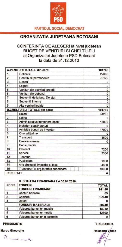 Buget PSD Botosani pe 2010