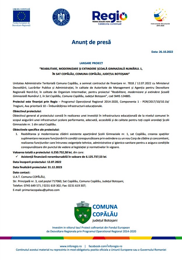 anunt primaria copalau extindere scoala 2